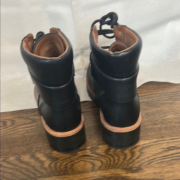 Indigo Black Lace Up Boots with Chunky Heel - Picture 3 of 7